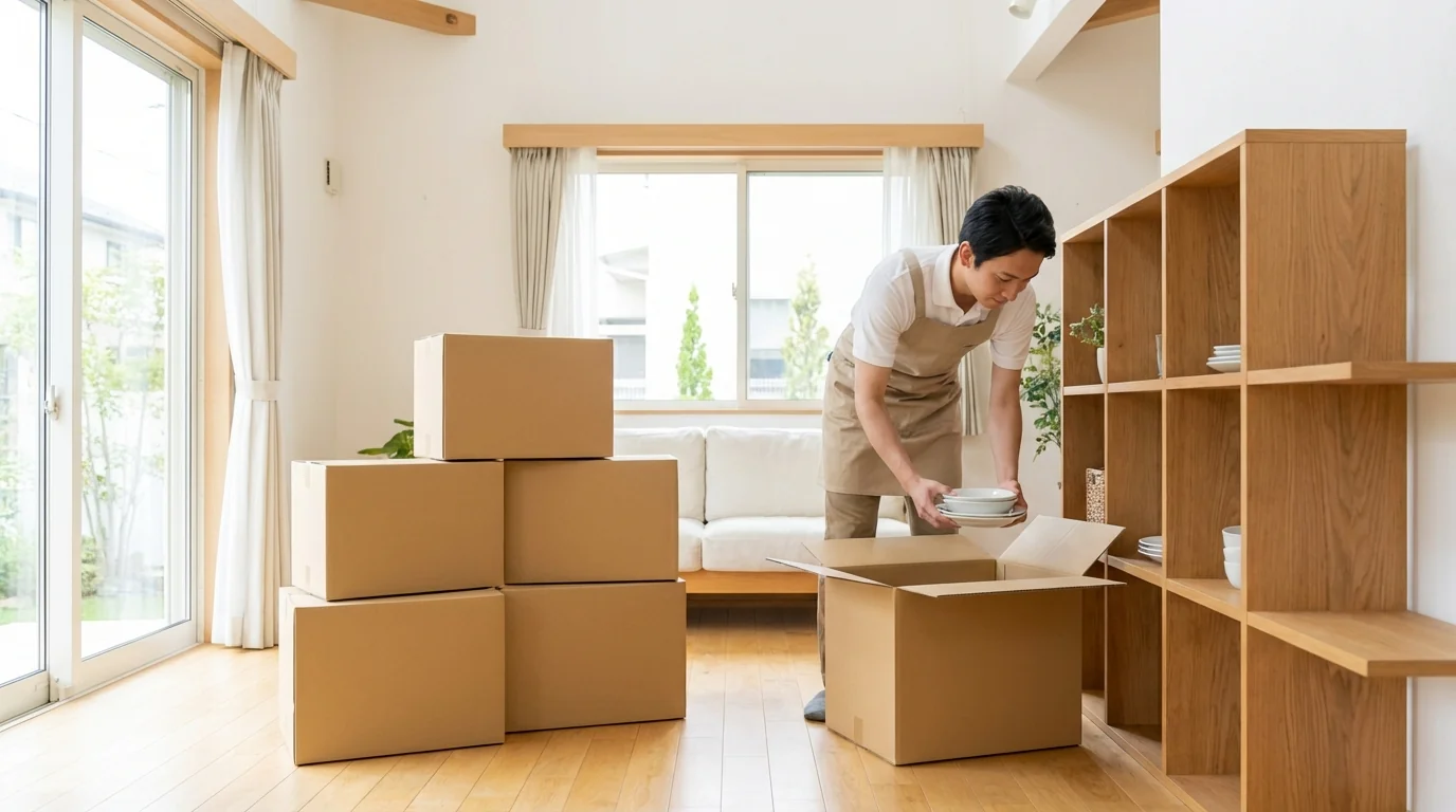 荷解き代行サービス
新居の片付けをプロにおまかせのメインビジュアル - ファミリーロマンス